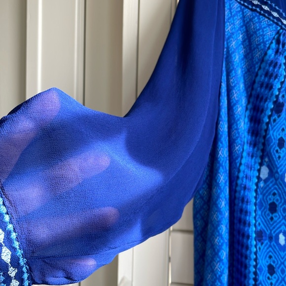 Lucky Brand women’s blue boho 3/4 sleeve pullover button up tunic top EUC - Picture 4 of 14